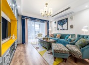 簡約清新美式風格80平米一居室客廳吊頂裝修效果圖