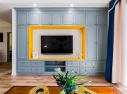 簡約清新美式風格80平米一居室客廳電視背景墻裝修效果圖